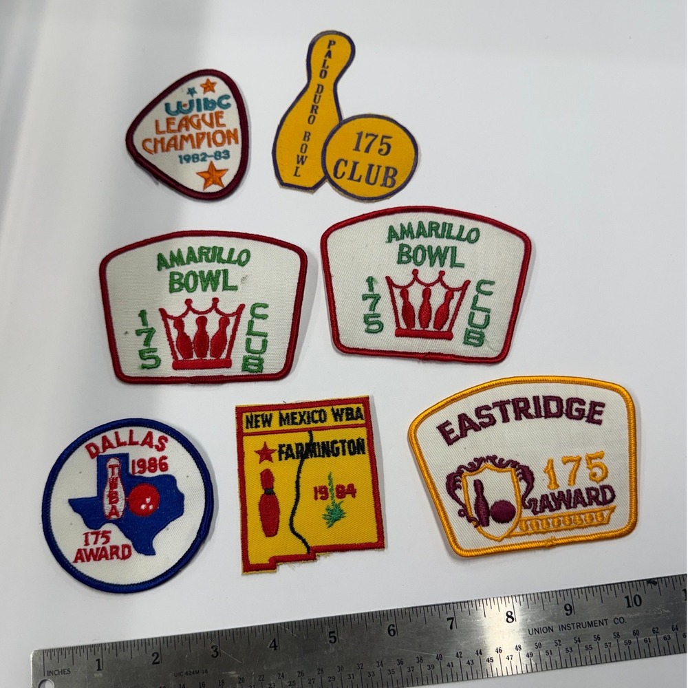 Vintage 1980s Bowling Patches Lot 7pc 175 Award‎ Amarillo Dallas WIBC Retro